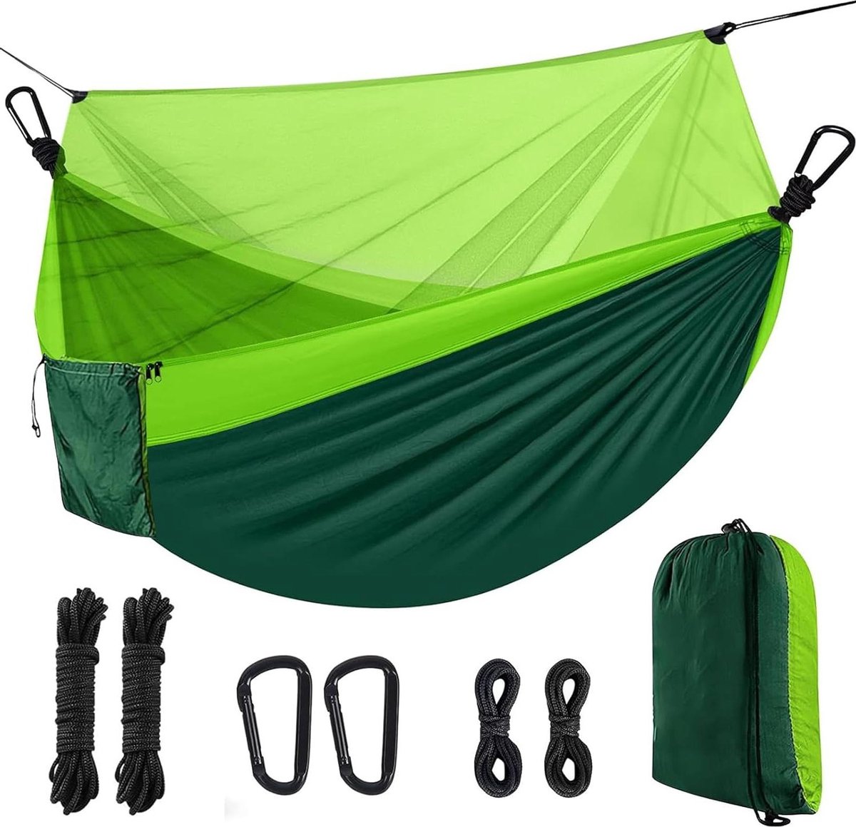 Ultralichte Buiten Reis-Camping Hangmat met Muggennet - Draagkracht 300 kg - Robuust & Draagbaar - Ademend & Sneldrogend - Tuin Balkon Terras Camping hangmat 2 person (6152809710797)