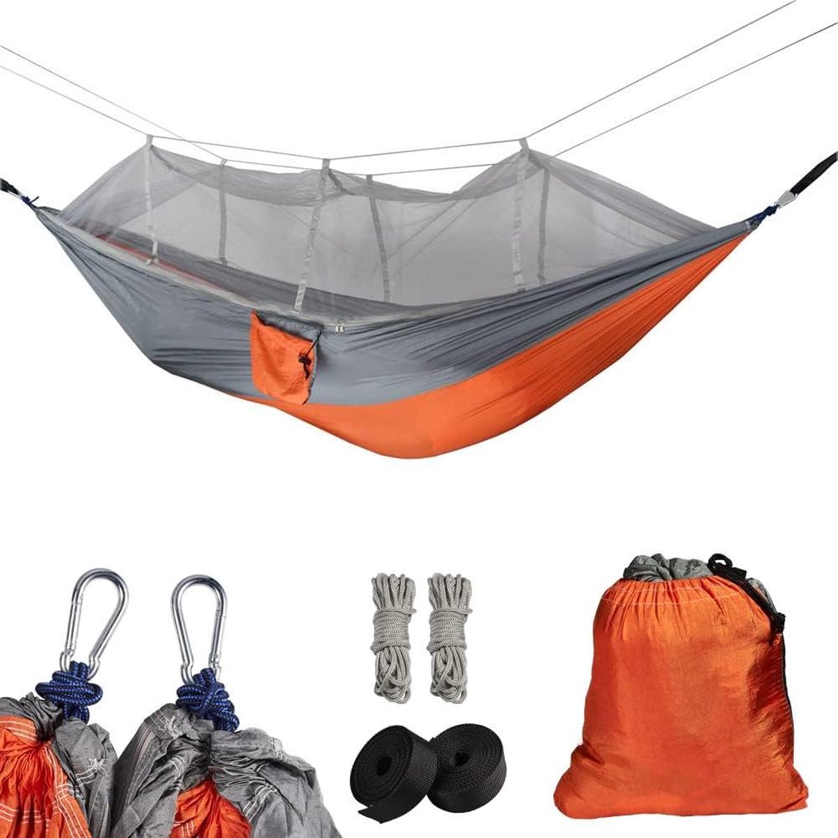 Ultralichte hangmat voor 2 personen - 500 kg draagvermogen - 260 x 140 cm - ademend parachute nylon - campinghangmat set - oranje hangmat 2 person (6152809656682)