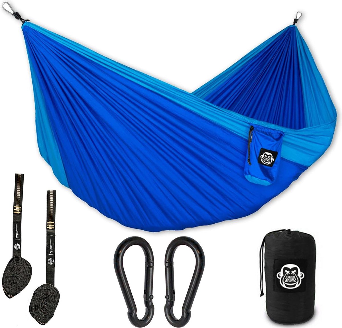 Ultralichte reishangmat - 275 x 140 cm - max. 220 kg - outdoor reizen trekking camping - hangmat tuin strand - blauw. (8785302923449)