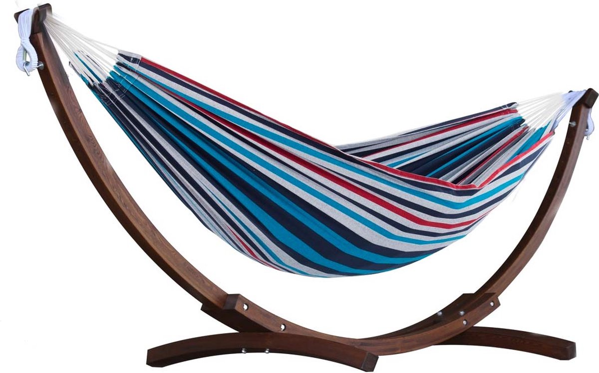 Vivere Double Katoen Hangmat met massief houten standaard (250 CM) - Denim (7439606714784)