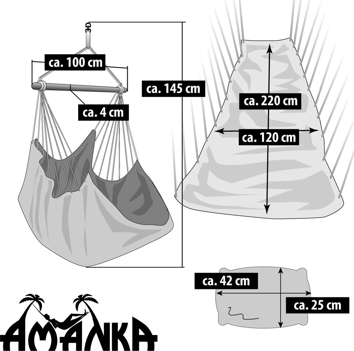 XXL Hangstoel met Zijvak en Kussen - 220 x 120 cm Ophangstoel - Hangmat tot 150kg (4057216043778)