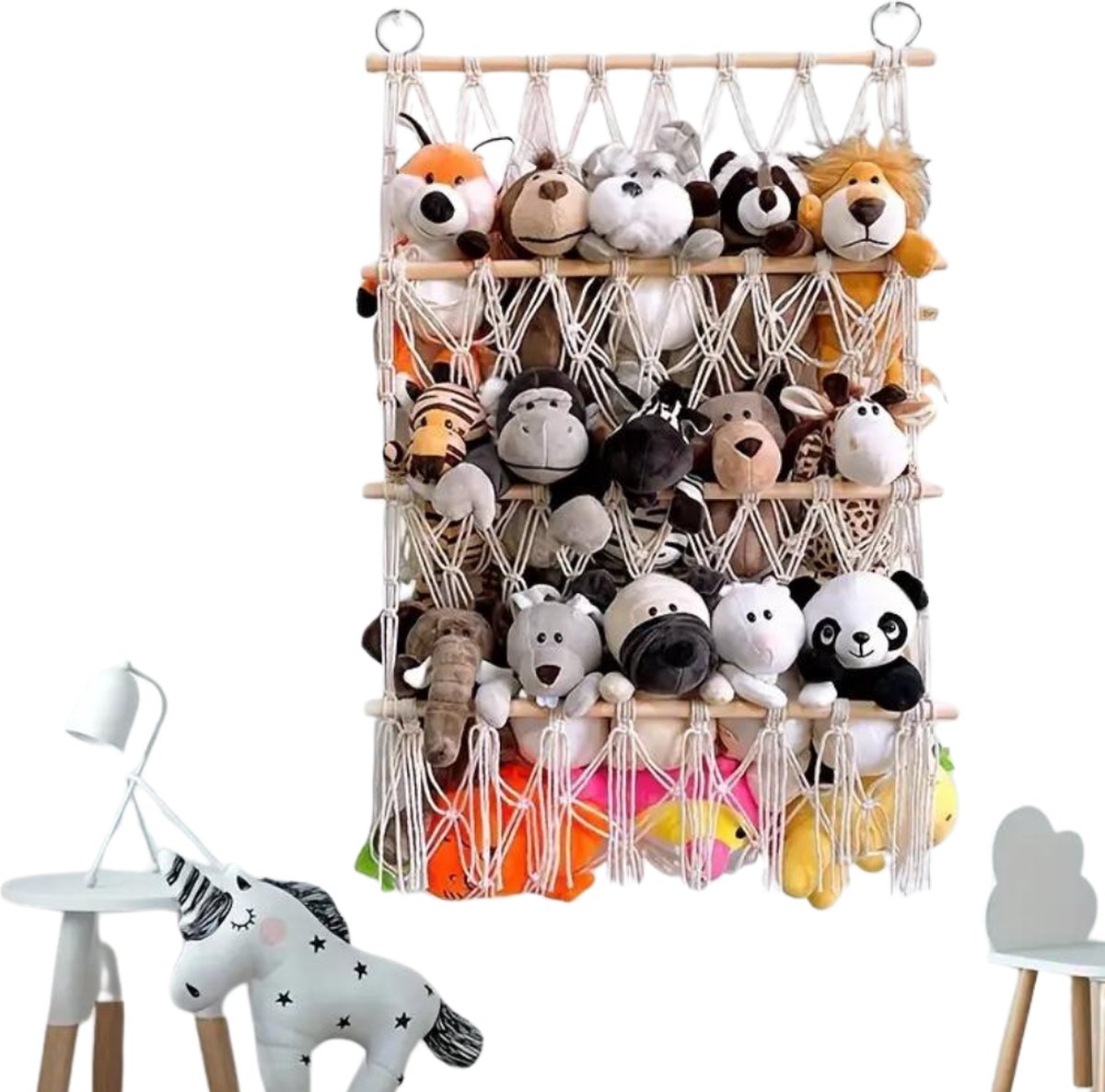 Bovista Knuffel Net - Hangmat - Speelgoed - Opbergsysteem - Hangmat Voor Knuffels - Organizer - Wit - Drie Lagen (8721248036638)