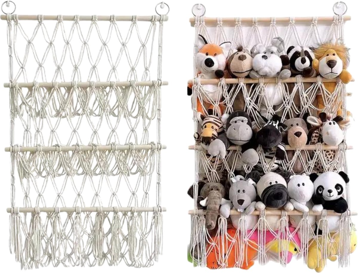 Bovista Knuffel Net - Hangmat - Speelgoed - Opbergsysteem - Hangmat Voor Knuffels - Organizer - Wit - Drie Lagen (8721248036706)