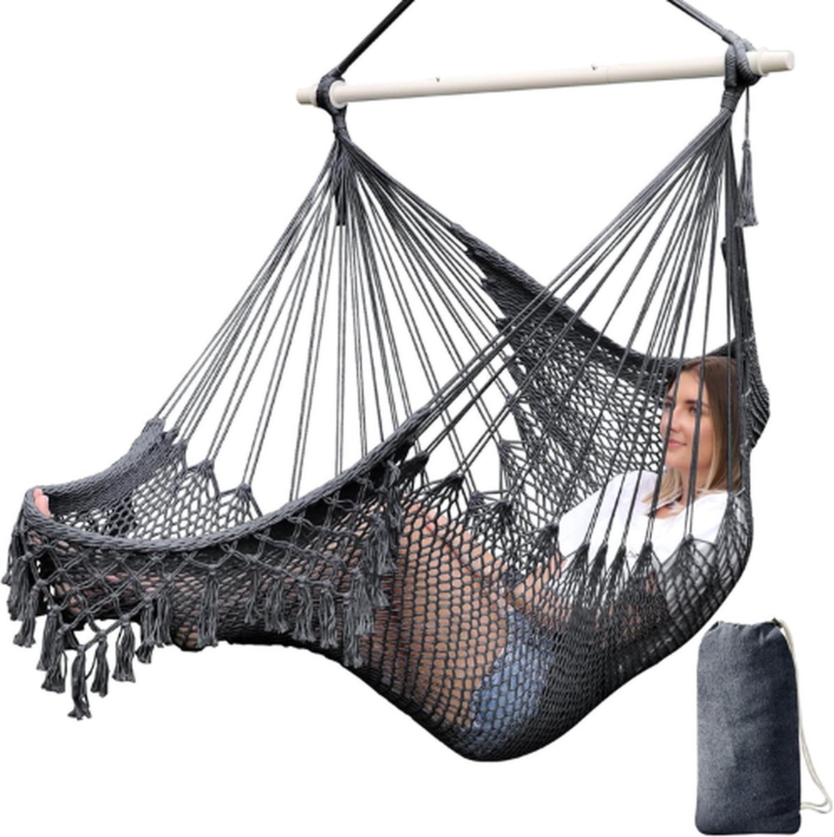 CHIHEE® Hangstoel - Hangmat - Hangnest - Cocoon - Binnen en Buiten - Opbergtas - Katoen - Met ophanghaken - tot 120kg (6150846295260)