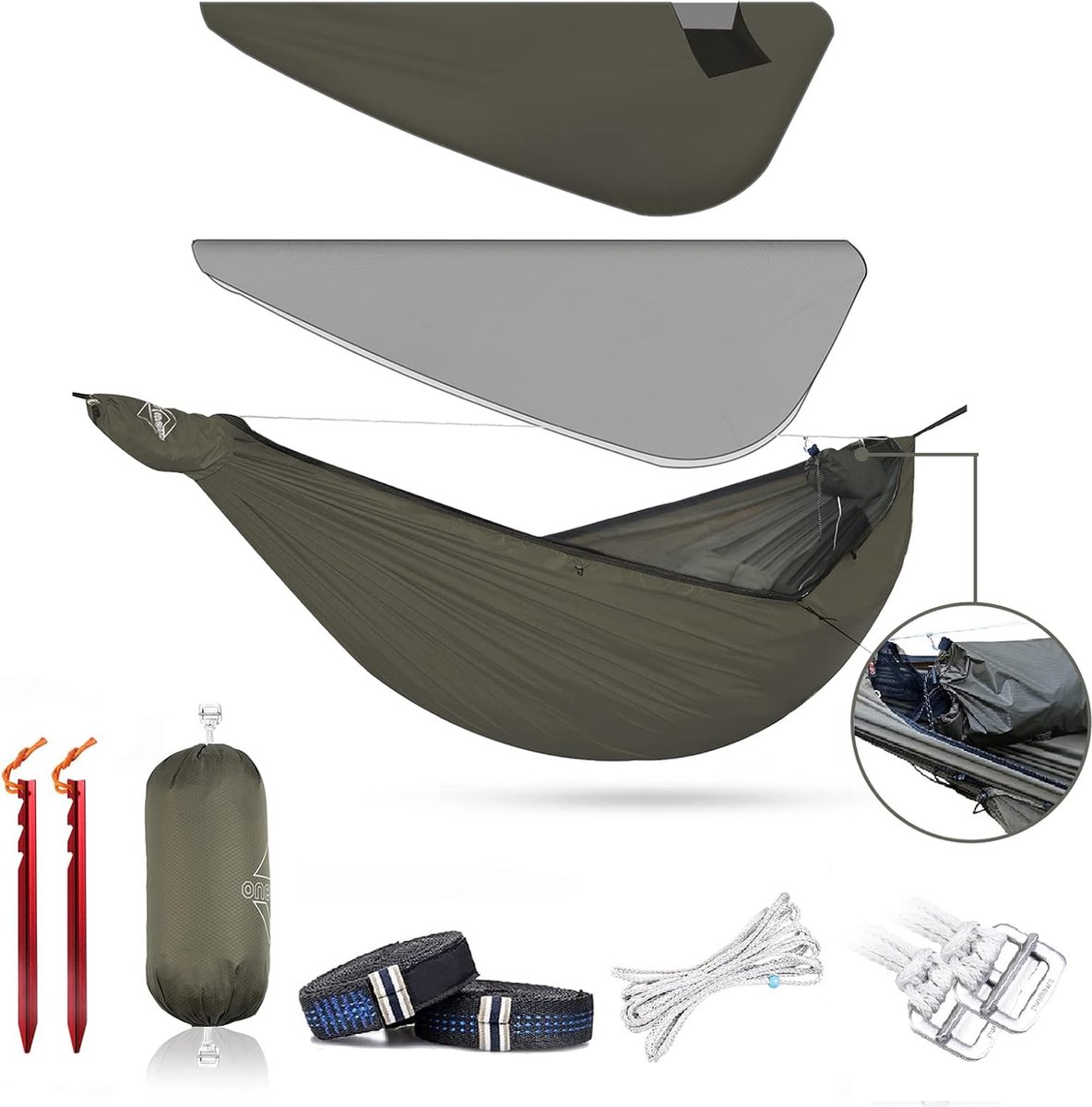 JGS® Ultralichte en Veelzijdige Camping Hangmat met Muggennet en Windscherm voor Winter en Zomer (8721234203945)