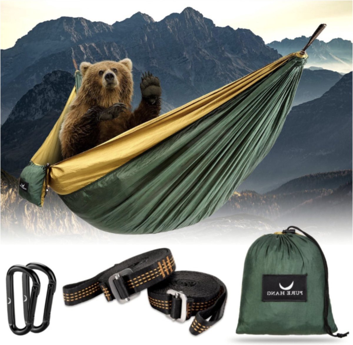 Premium Camping Hangmat Outdoor Ultralight Travel Hangmat Parachute Zijde, 300 kg draagvermogen 275x140 cm, met hangmat bevestiging bevestiging incl. Karabijnhaak Strand Tuin Travel (4805388833402)