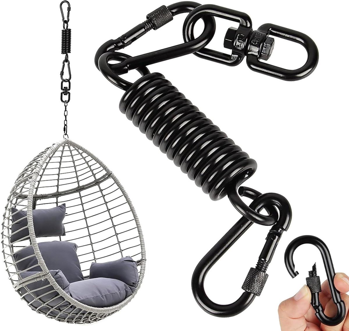 Hangstoel Zwenkveer met 2 Karabijnhaken - 360° Draaibare Haken - Draagvermogen tot 250 kg - Ophangveer voor Bokszakhouder - Hammock Yoga (8785306034714)