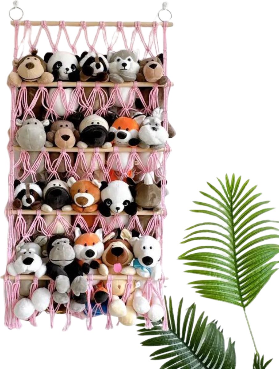 Livano Knuffel Net - Hangmat - Speelgoed - Opbergsysteem - Hangmat Voor Knuffels - Organizer - Roze - Vier Lagen (8721248036300)