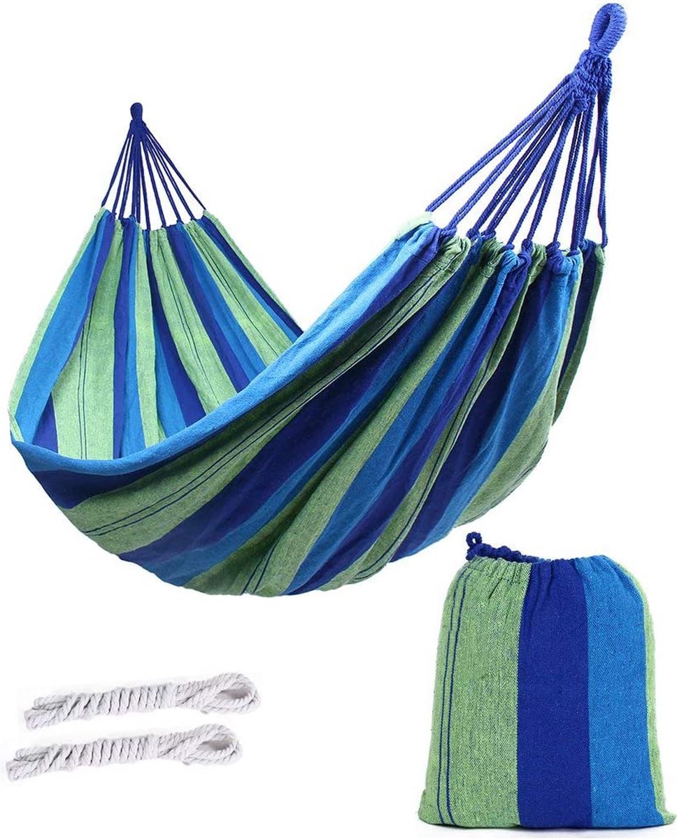 Outdoor zachte katoenen stof Braziliaanse hangmat dubbele breedte 2 personen reizen camping hangmat V7010 (warm blauw) (0785046657370)