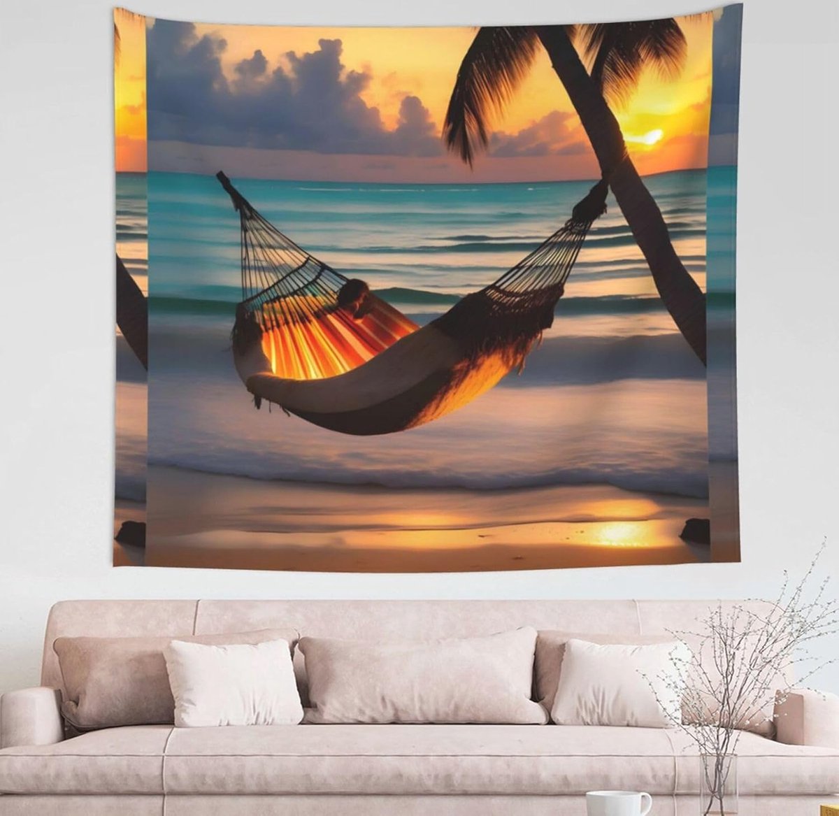 Zonsondergang Strand Hangmat Decoratieve Tapestry - 152x130 cm Wandtapijt voor Binnen en Buiten (6152701399366)