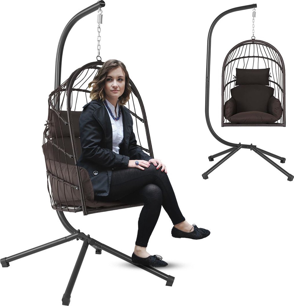 ApexArte® Egg Hangstoel - Hangstoel met Standaard - Chair voor Binnen en Buiten - Bruin (6150719658635)