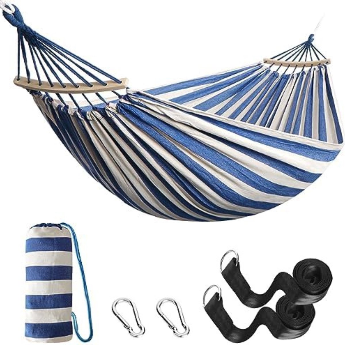 Hangmat met spreidstok - 270 x 150 cm - Wit/Blauw (6097426424477)