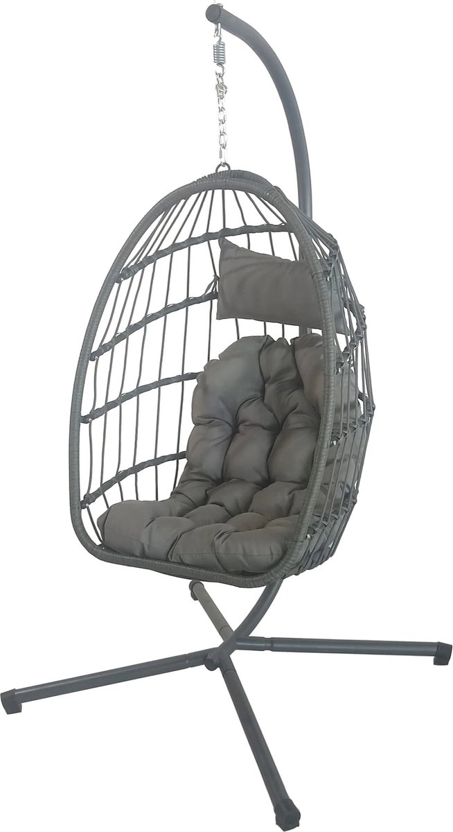 Inklapbare hangstoel - egg chair - grijs - grijze kussens (8720602825710)