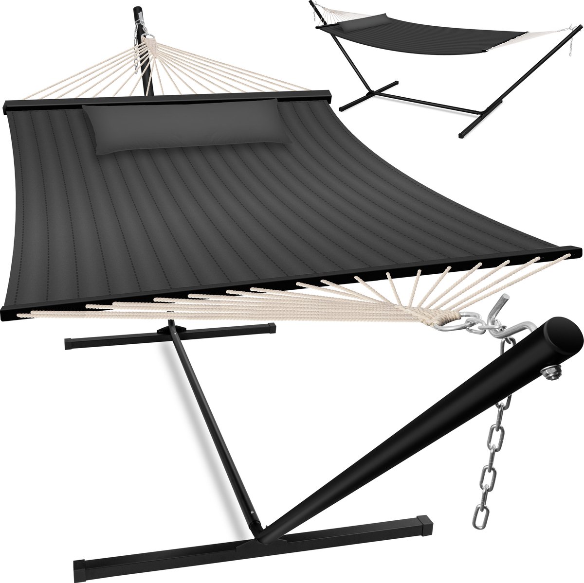 KESSER® Hangmat HILL met Kussen Dubbele Hangmat voor 2 Personen-Stabiel Frame - 200kg Draagvermogen Binnen & Buiten XXL Hangstoel Dubbel Multi-Persoons Tuin Zwembad Balkon Terras - Antraciet (4260729118875)