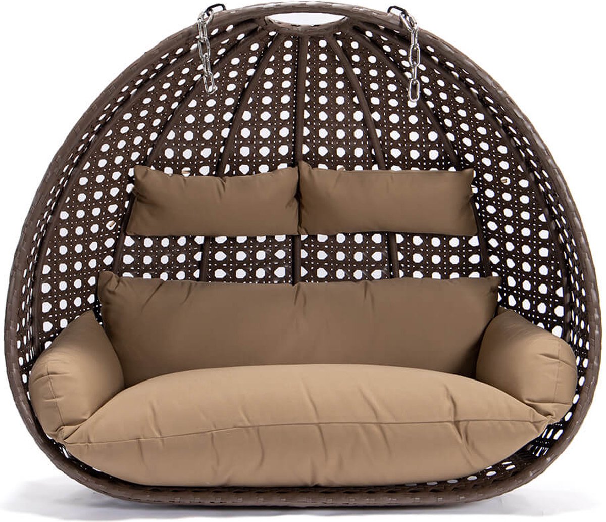 Mand hangstoel Polyrattan TWIN - Bruin - Met kussens + ketting (4058166012258)