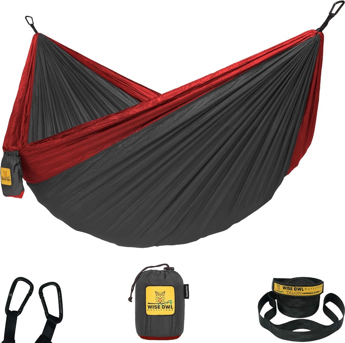 Outfitters Hangmat - outdoor hangmat voor 1 persoon - ultralichte rijsthangmat - belastbaar tot 180 kg - kampeeraccessoires - incl. ophanging en karabijnhaak (antraciet en rood) (0638932866960)