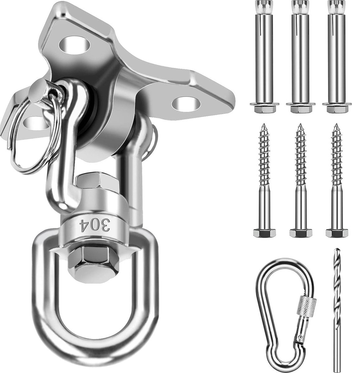 Plafondhaak, hangstoel, 360 graden draaibaar, schommelhaak, 500 kg, capacity, roestvrij staal, plafondhaak voor beto, hout, hangmatten, stoel, bokszak, trapezium, yoga, enz. (7595980357907)