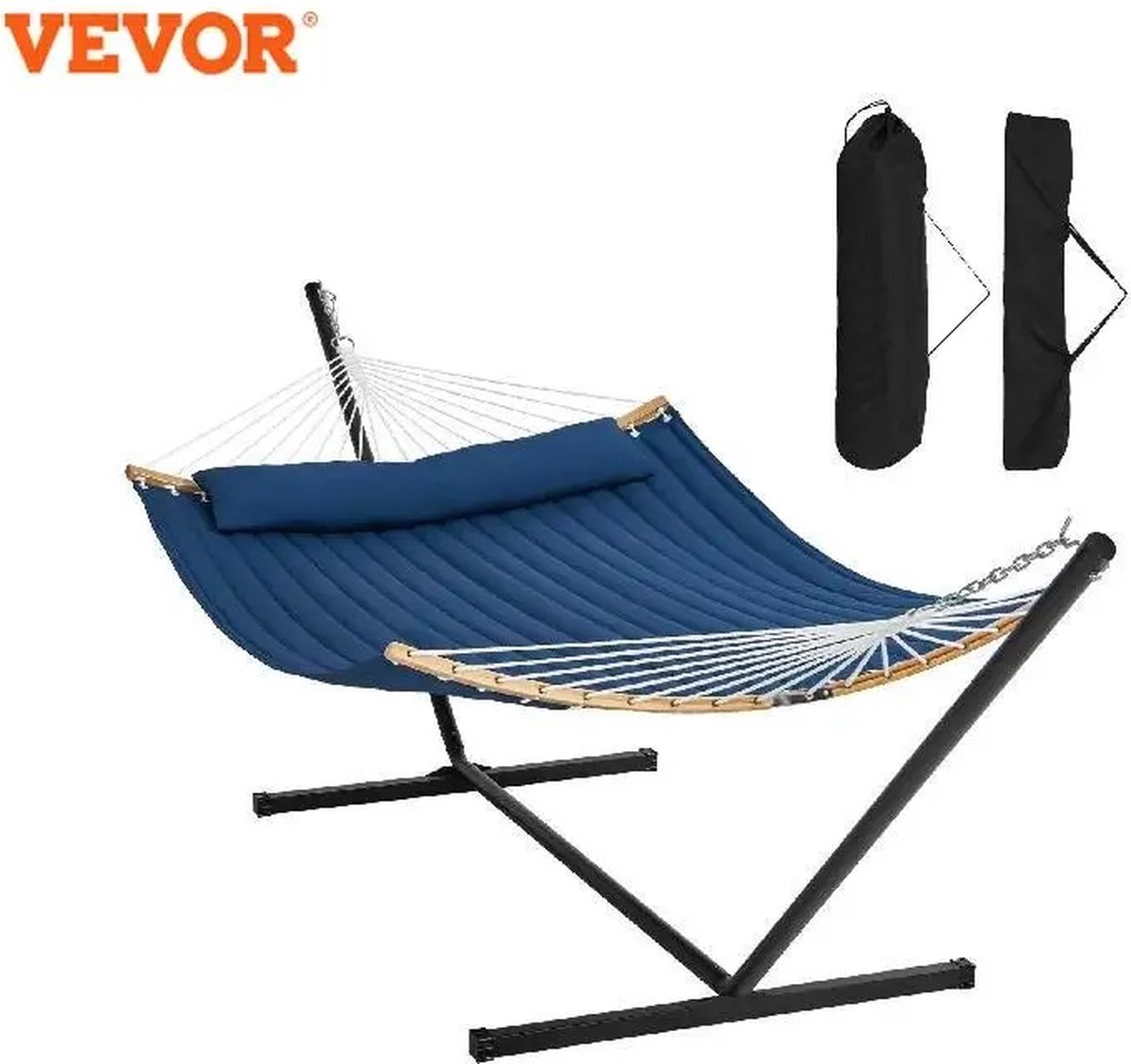 Vevor® - Hangmat - Met Standaard - Tweepersoons - tot 220kg - Waterbestendig - Handgeweven Touw - Gewatteerd - Met Opbergtas - Blauw (6150714735782)