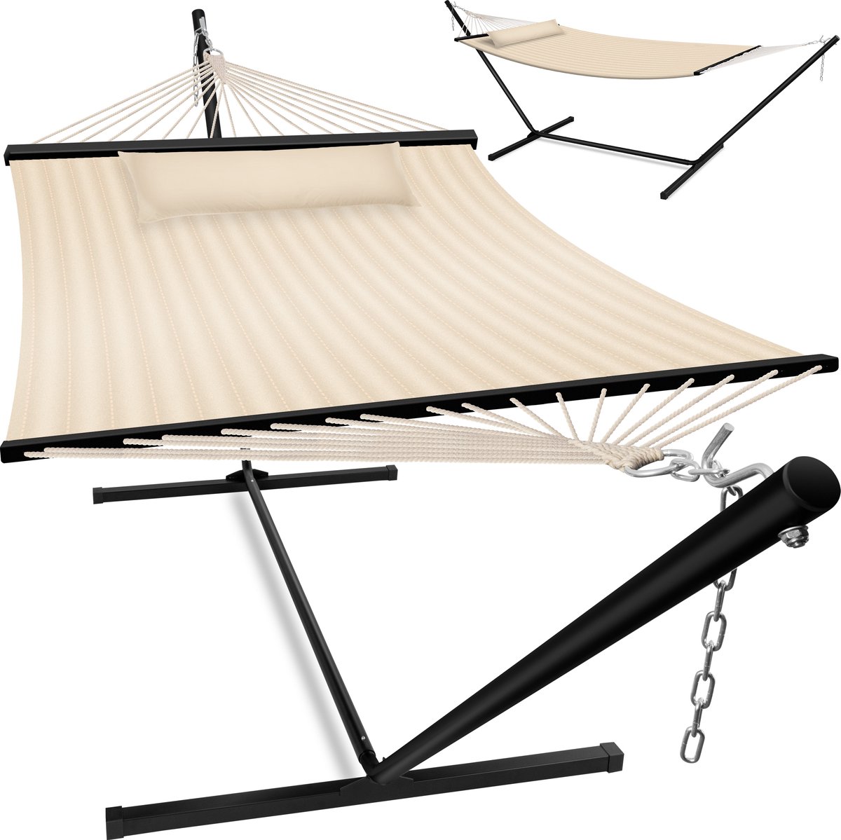 KESSER® Hangmat HILL met Kussen Dubbele Hangmat voor 2 Personen-Stabiel Frame - 200kg Draagvermogen Binnen & Buiten XXL Hangstoel Dubbel Multi-Persoons Tuin Zwembad Balkon Terras - Beige (4260729118899)